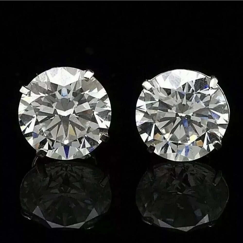 8 CT Round Lab Created Stud Earrings 14K White Gold Diamond  Test Pass. - Picture 8 of 9